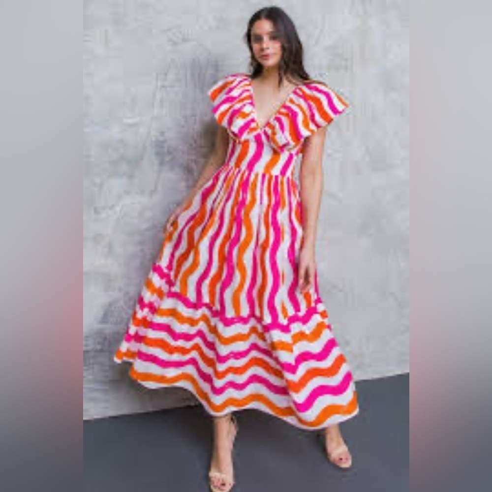 Flying Tomato Midi Dress Small Tiered Maxi Over The Hills Poplin Coastal Cottage